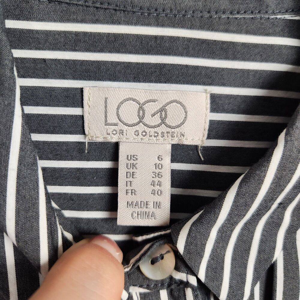 LOGO Lori Goldstein Gray Striped Long Sleeve Button Up Shirt Academia SIZE 6 - Picture 5 of 14